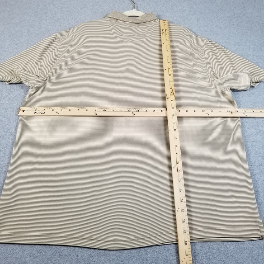 Van Heusen Polo Shirt Mens XXL 2XL Beige White Striped Short Sleeve Stretch Rib - Picture 8 of 12